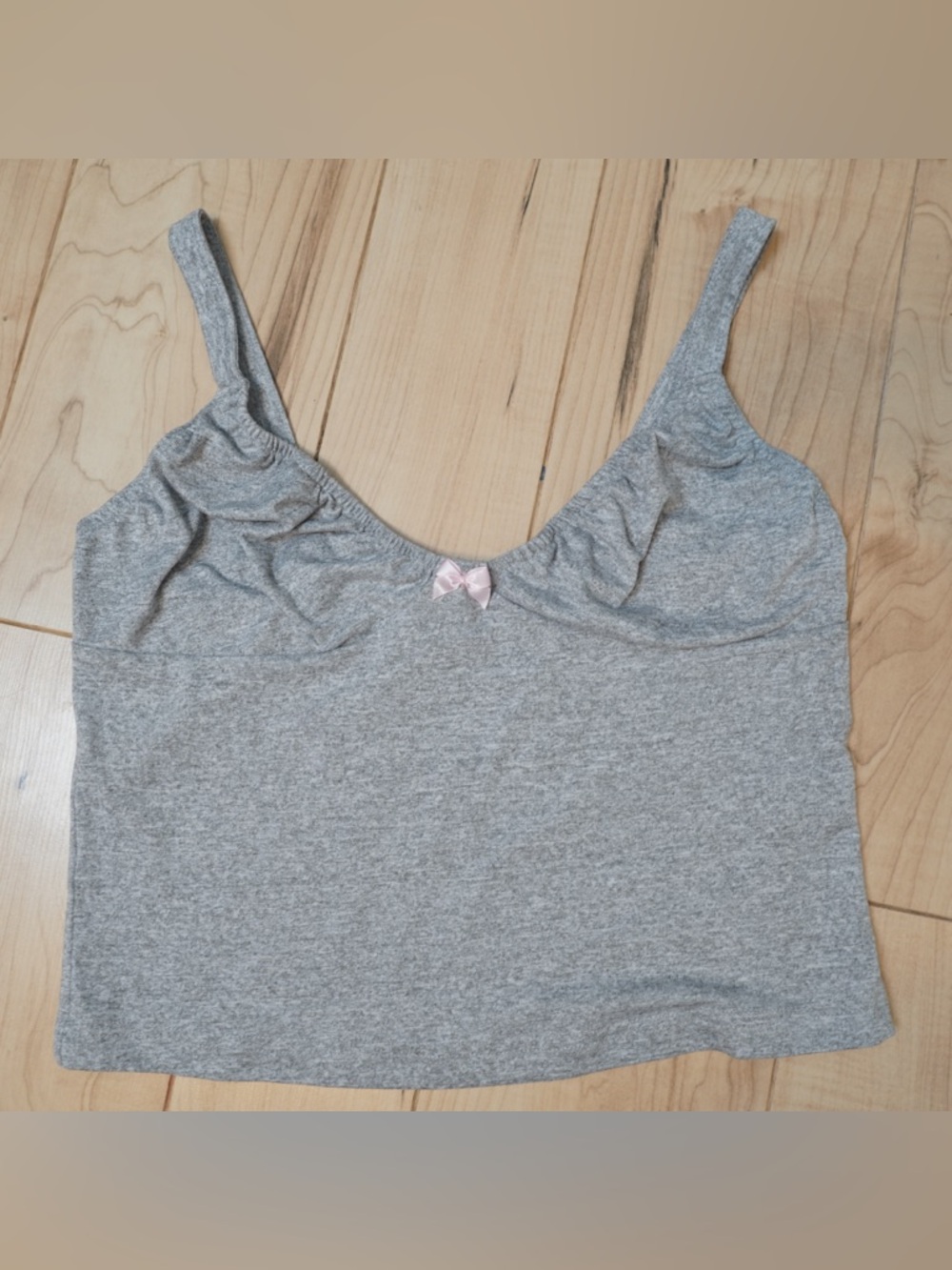 SHEIN Gray Ribbed Tank with Pink Bow Accent